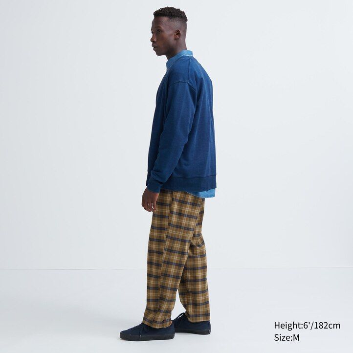 pantalones tobilleros de franela con estampado sencillo de uniqlo para hombre color marrón