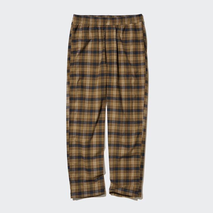 pantalones tobilleros de franela con estampado sencillo de uniqlo para hombre color marrón