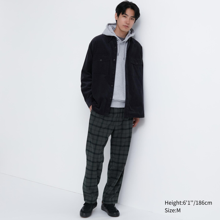 pantalones tobilleros de franela uniqlo con estampado sencillo para hombre gris oscuro