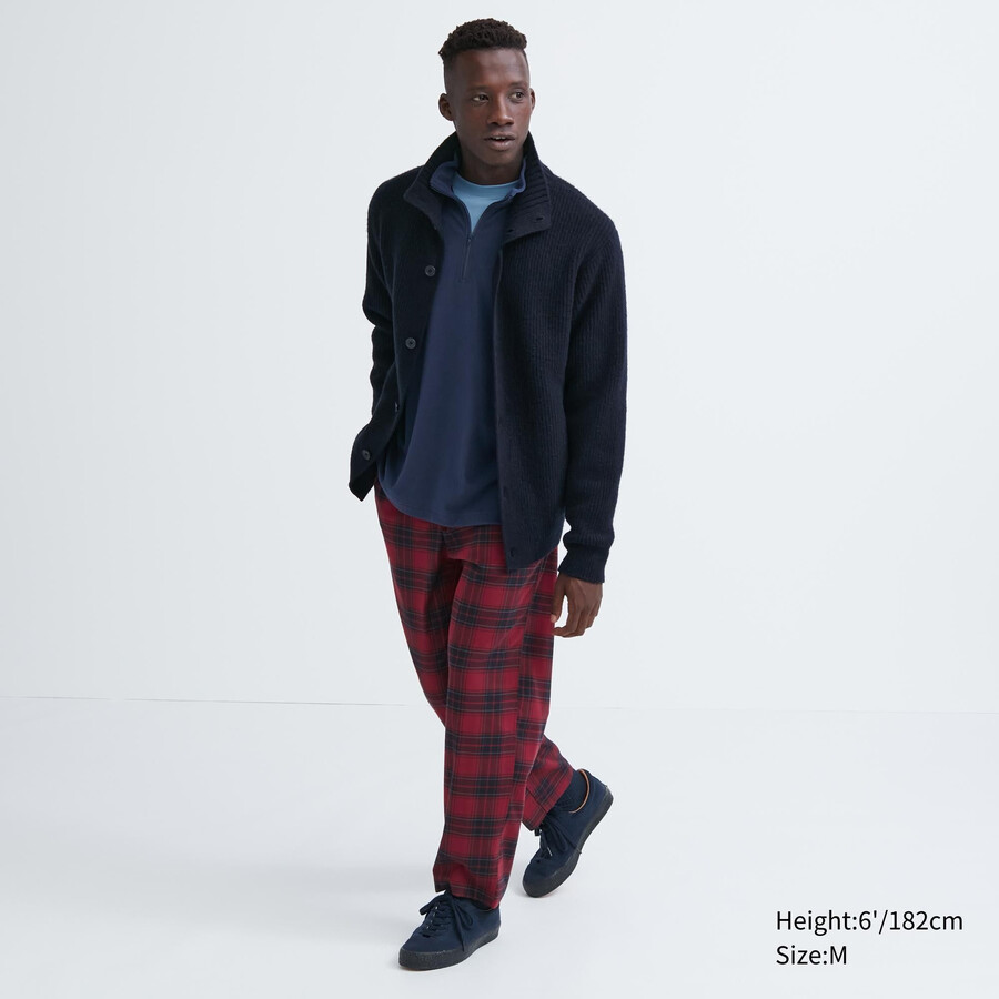 pantalones tobilleros de franela uniqlo con estampado sencillo para hombre color rojo