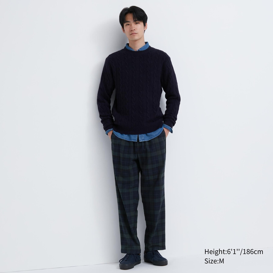 pantalones tobilleros de franela uniqlo con estampado sencillo para hombre color verde oscuro