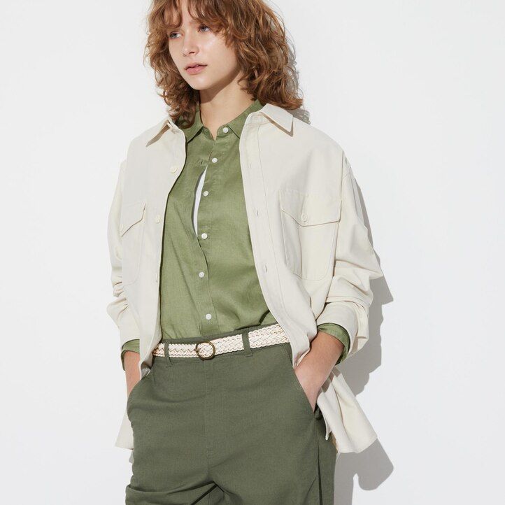 cinturón de cuero de malla con hebilla redonda uniqlo para mujer color blanco
