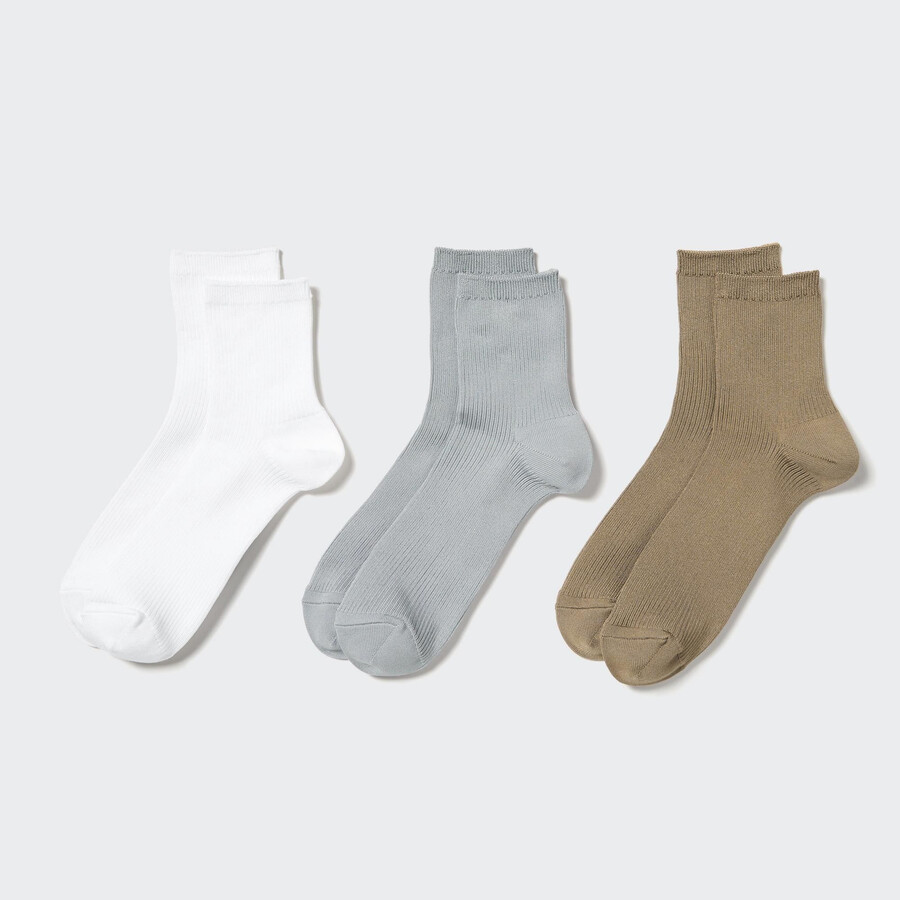 calcetines uniqlo crew ribbed tres pares para mujer color blanco