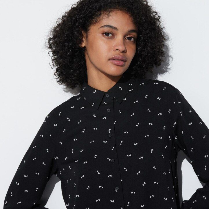 blusa blanca con mangas estampadas de rayón uniqlo para mujer