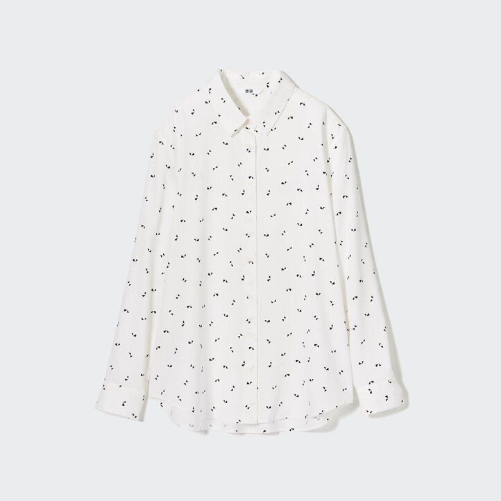 blusa blanca con mangas estampadas de rayón uniqlo para mujer
