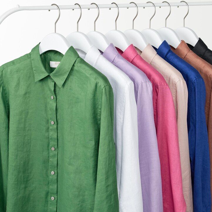 blusa verde uniqlo de lino premium 100 para mujer