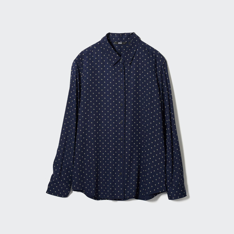 blusa de mujer con mangas estampadas de rayón uniqlo azul marino