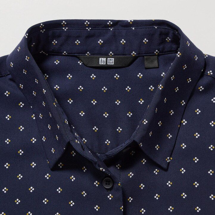 blusa de mujer con mangas estampadas de rayón uniqlo azul marino