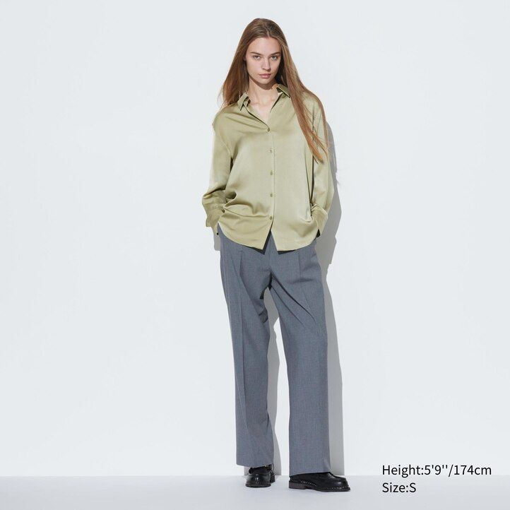 blusa blanca con mangas de satén uniqlo para mujer