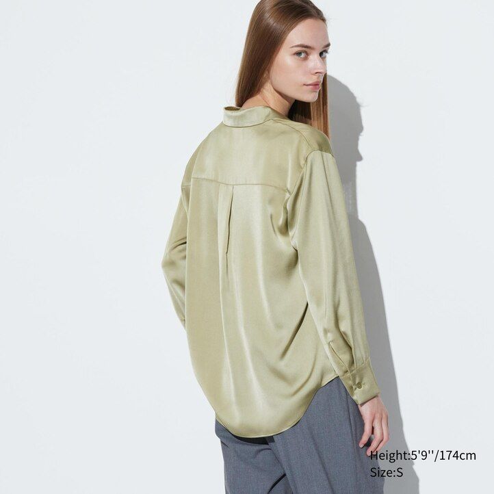 blusa blanca con mangas de satén uniqlo para mujer