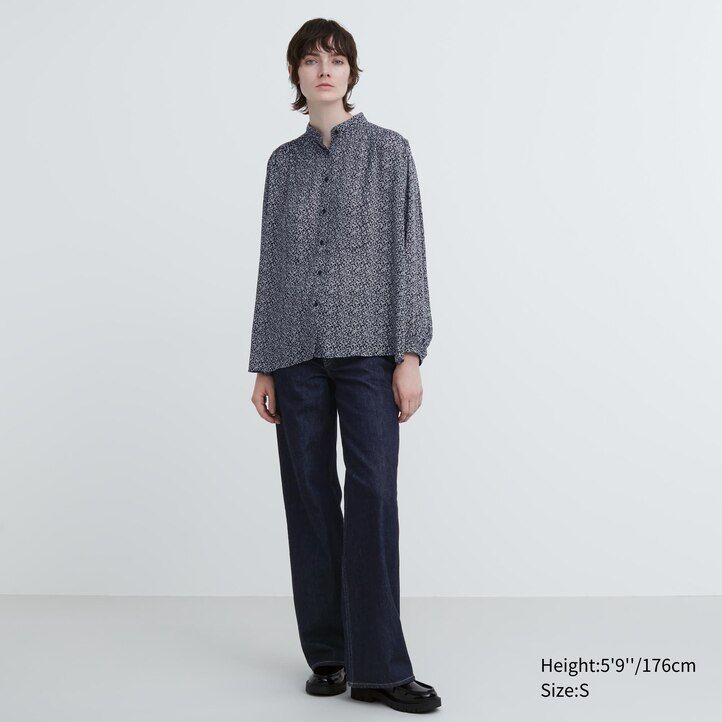 blusa uniqlo estampada con volumen azul para mujer