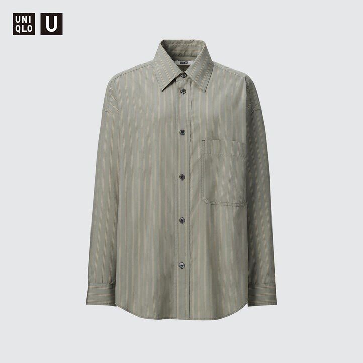 blusa de rayas drapeadas con mangas uniqlo para mujer en beige