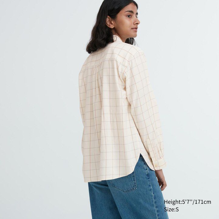 blusa uniqlo blanca con mangas a cuadros suaves y cepillados para mujer