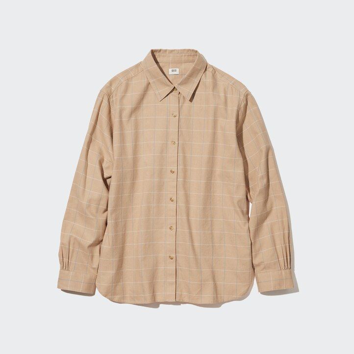 blusa uniqlo blanca con mangas a cuadros suaves y cepillados para mujer