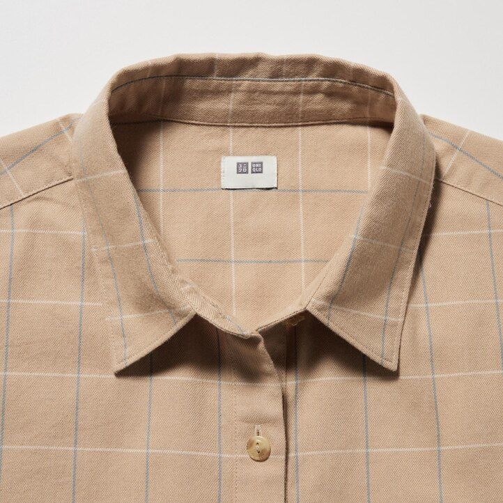 blusa uniqlo blanca con mangas a cuadros suaves y cepillados para mujer