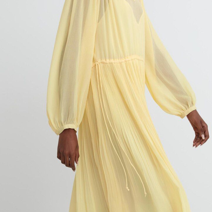 vestido uniqlo de gasa con mangas plisadas para mujer color amarillo