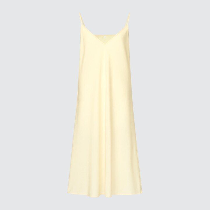 vestido uniqlo de gasa con mangas plisadas para mujer color amarillo