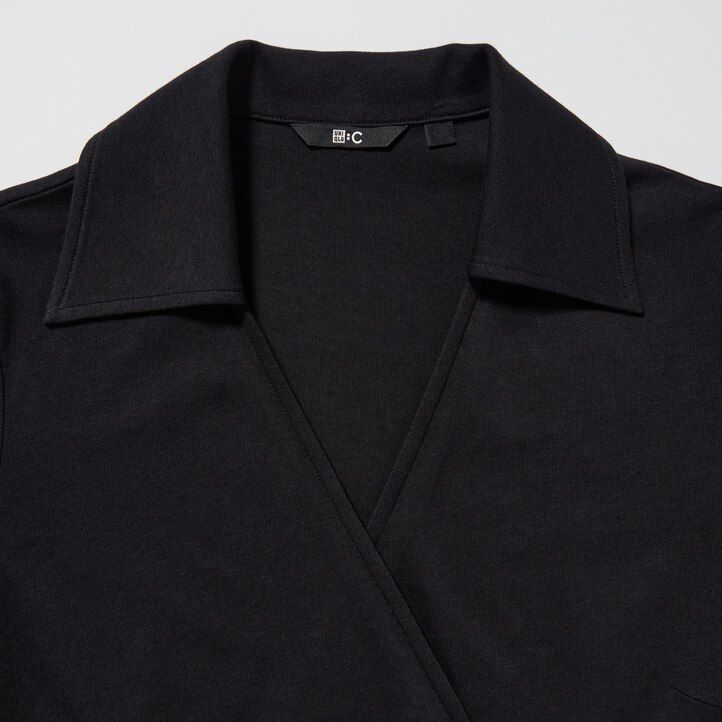 vestido cruzado de manga larga uniqlo negro para mujer