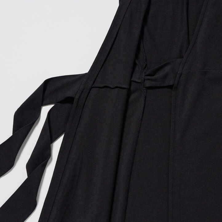 vestido cruzado de manga larga uniqlo negro para mujer