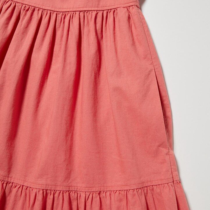 vestido uniqlo de mezcla de lino con mangas voluminosas y fruncido para mujer color oliva