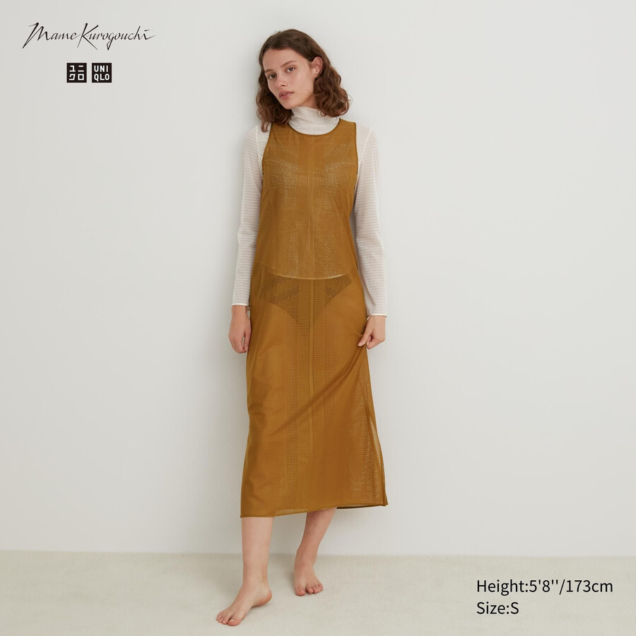 vestido maxi sin mangas de malla uniqlo marrón para mujer