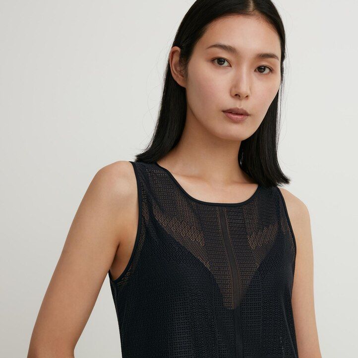 vestido maxi sin mangas de malla uniqlo marrón para mujer