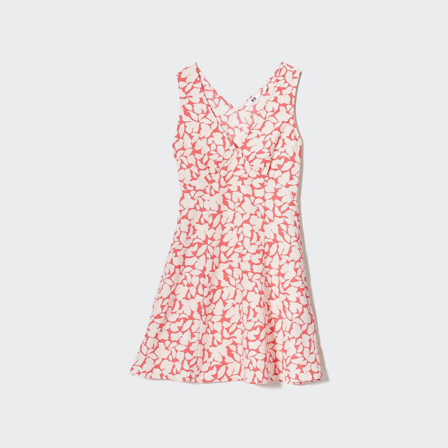vestido mini rojo uniqlo estampado con cuello en v y sin mangas para mujer