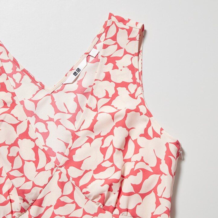 vestido mini rojo uniqlo estampado con cuello en v y sin mangas para mujer