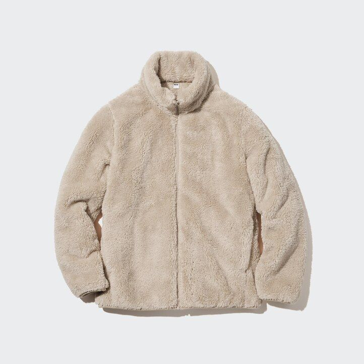 chaquetas de forro polar esponjoso uniqlo con cremallera para mujer color negro