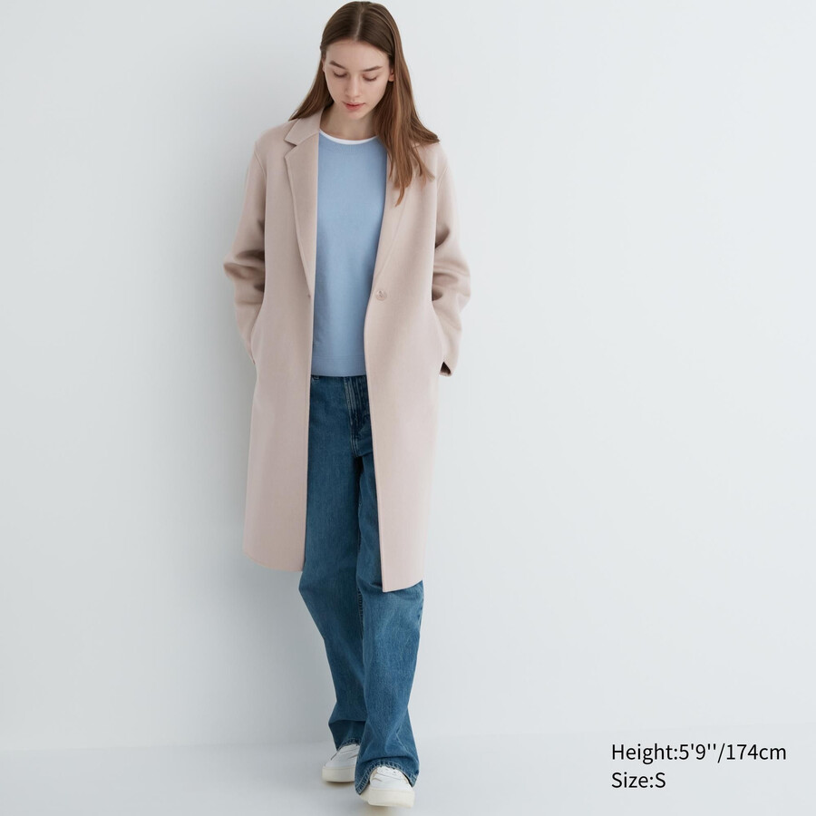 chaquetas de mezcla de lana uniqlo para mujer en beige