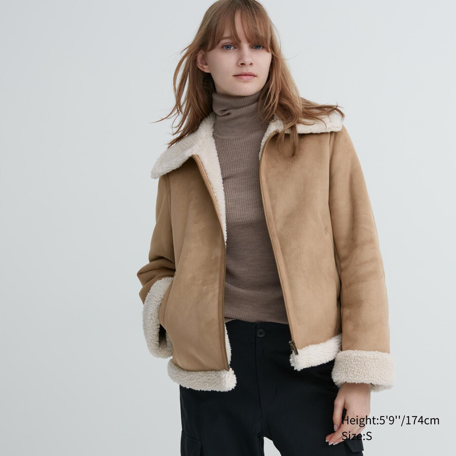 chaquetas beige uniqlo con forro de pelo para mujer