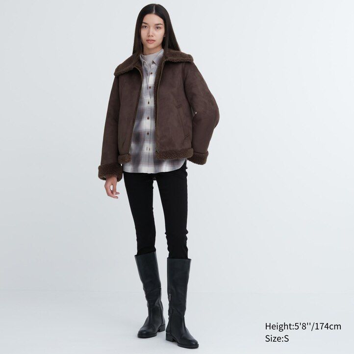 chaquetas beige uniqlo con forro de pelo para mujer