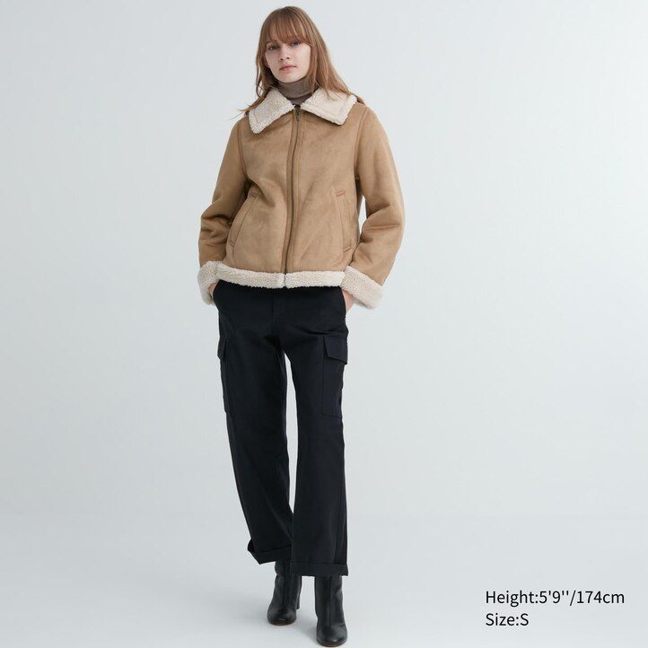 chaquetas beige uniqlo con forro de pelo para mujer