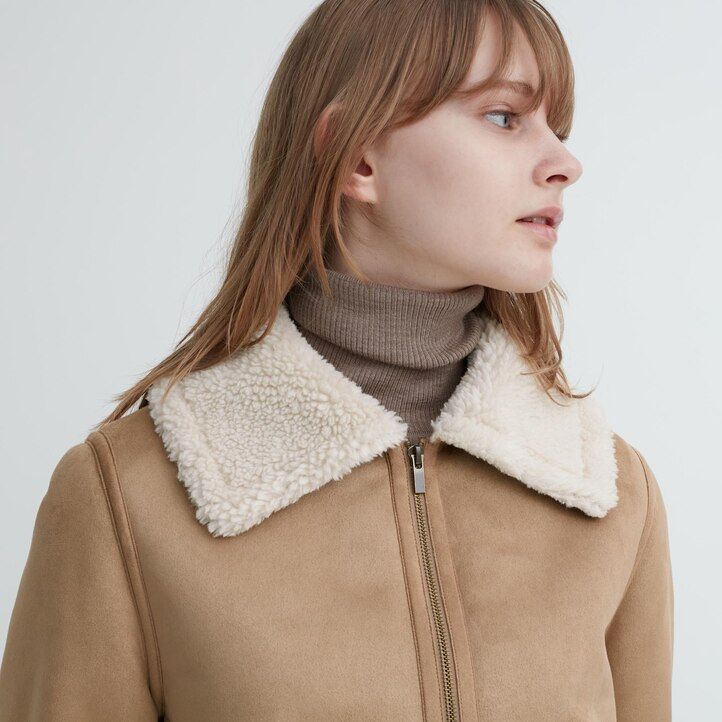 chaquetas beige uniqlo con forro de pelo para mujer