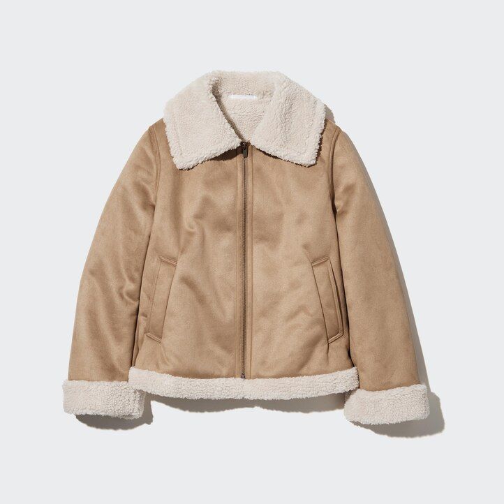 chaquetas beige uniqlo con forro de pelo para mujer