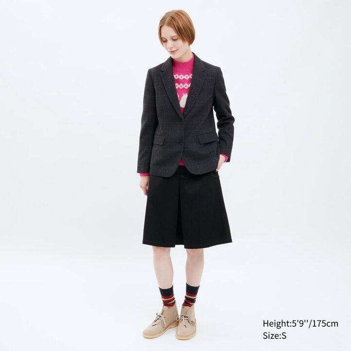chaquetas de cuadros de botonadura sencilla uniqlo para mujer en gris oscuro