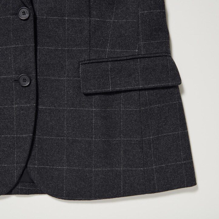 chaquetas de cuadros de botonadura sencilla uniqlo para mujer en gris oscuro