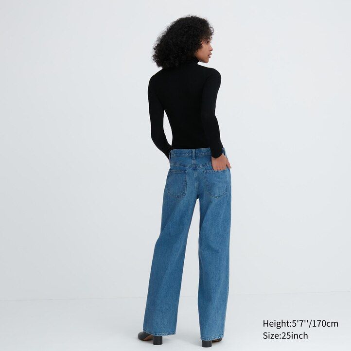 vaqueros holgados de tiro bajo uniqlo para mujer en azul
