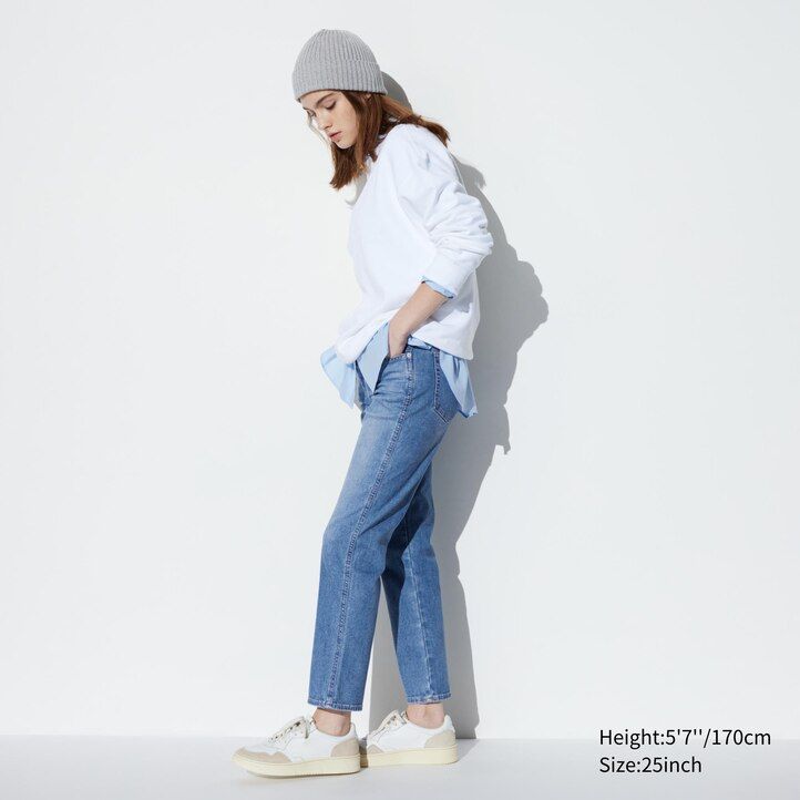 vaqueros ajustados de pierna recta y largo hasta el tobillo uniqlo para mujer color azul marino