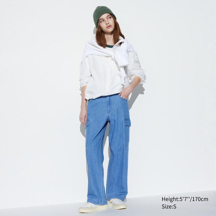 vaqueros azules uniqlo denim wide straight legrgo para mujer