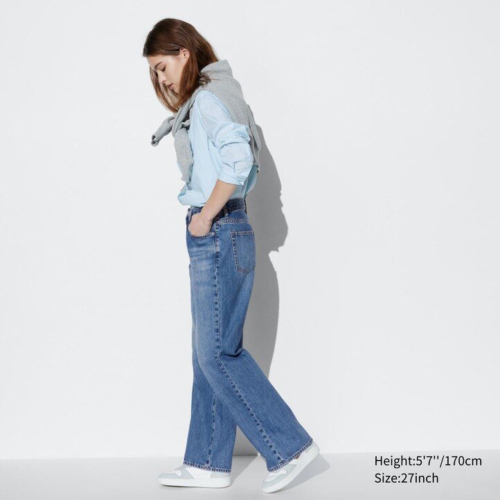 vaqueros rectos y anchos uniqlo para mujer color gris
