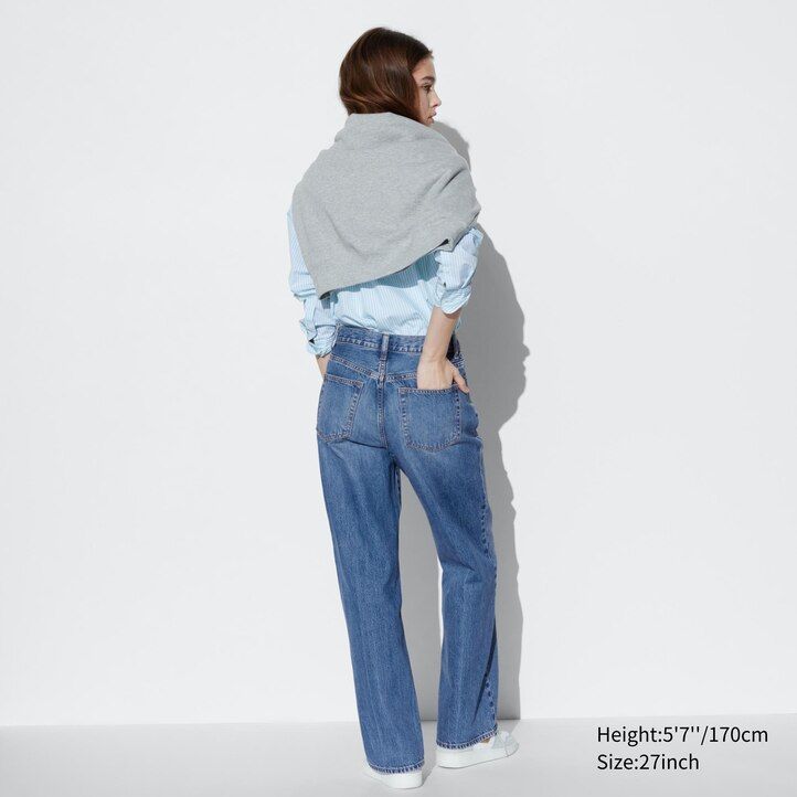 vaqueros rectos y anchos uniqlo para mujer color gris
