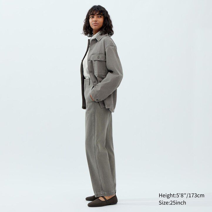 vaqueros rectos uniqlo para mujer gris oscuro