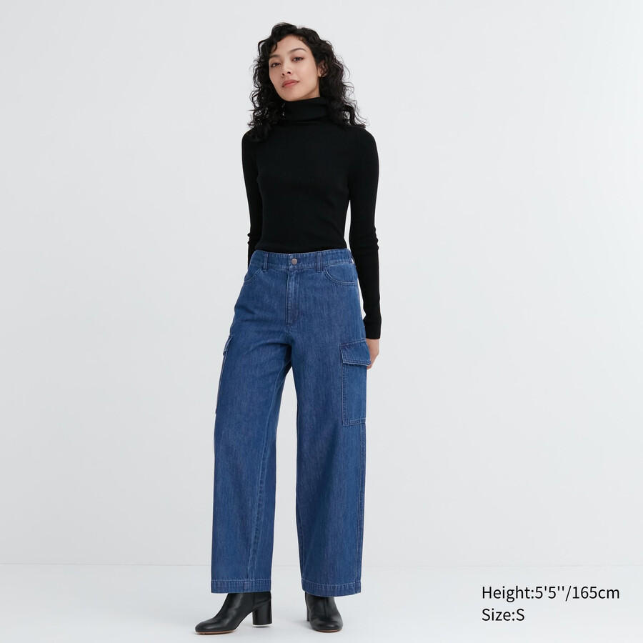 vaqueros uniqlo denim wide legrgo para mujer en azul