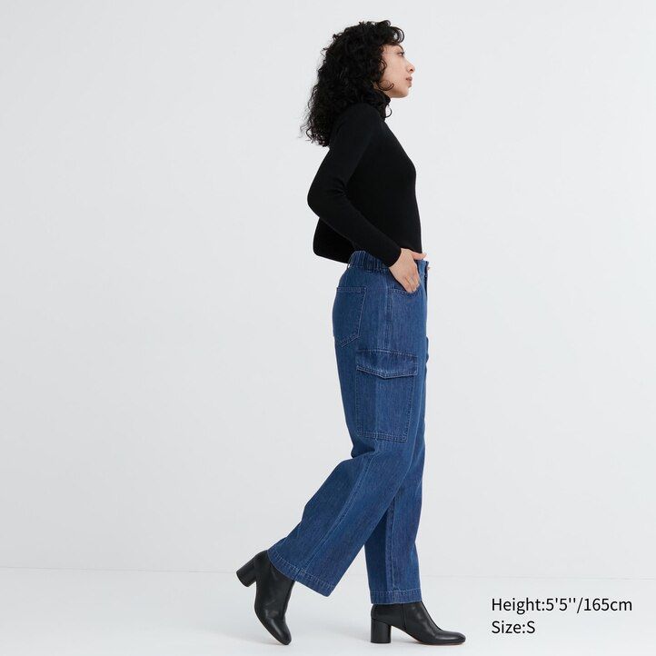 vaqueros uniqlo denim wide legrgo para mujer en azul