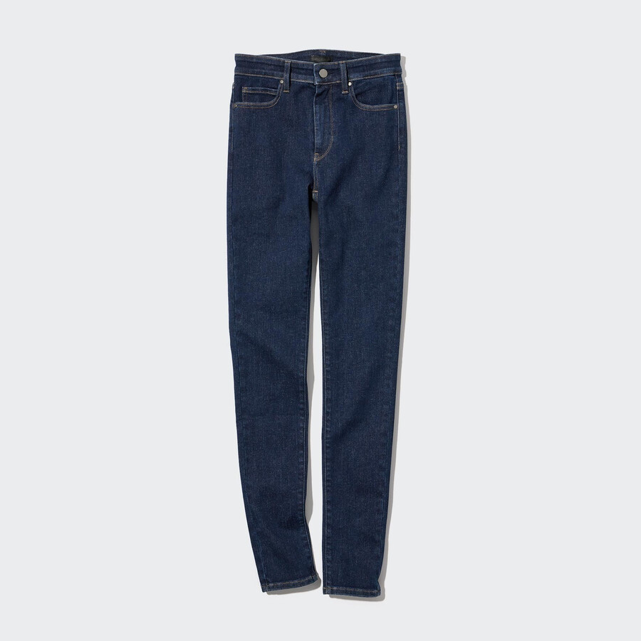vaqueros ajustados de tiro alto y ultraelásticos uniqlo para mujer color azul marino