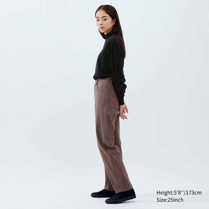 vaqueros curvos uniqlo para mujer en color oliva
