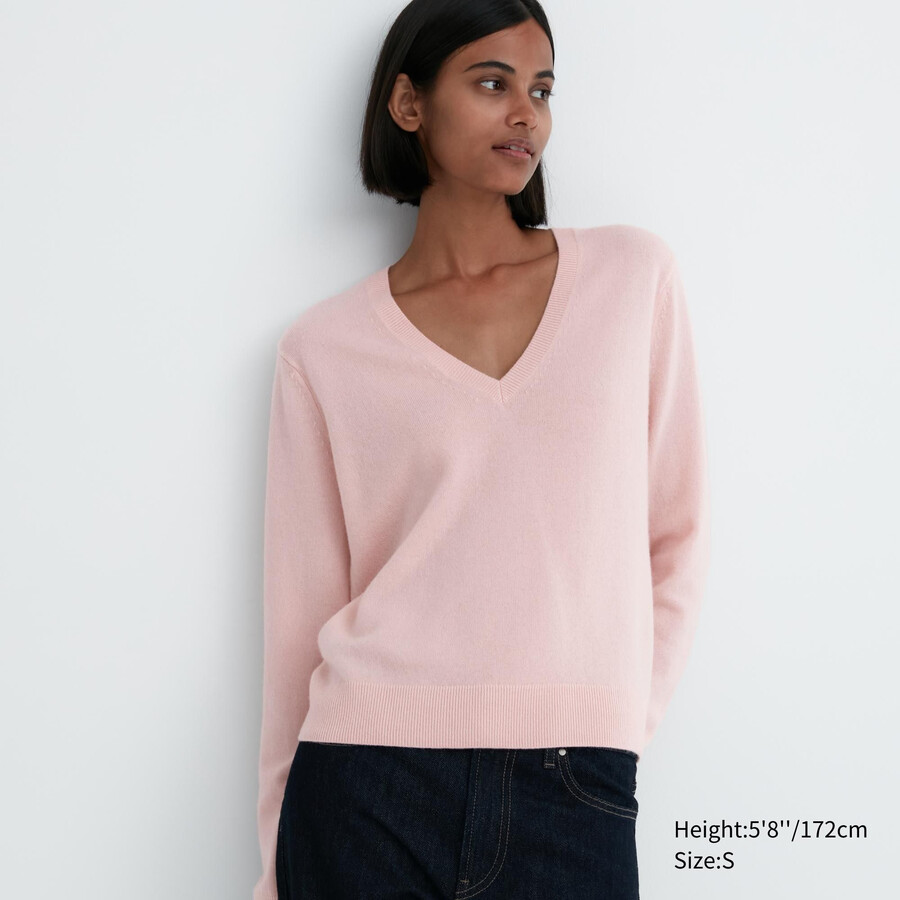 suéteres de mujer con cuello en v uniqlo 100pctshmere en rosa