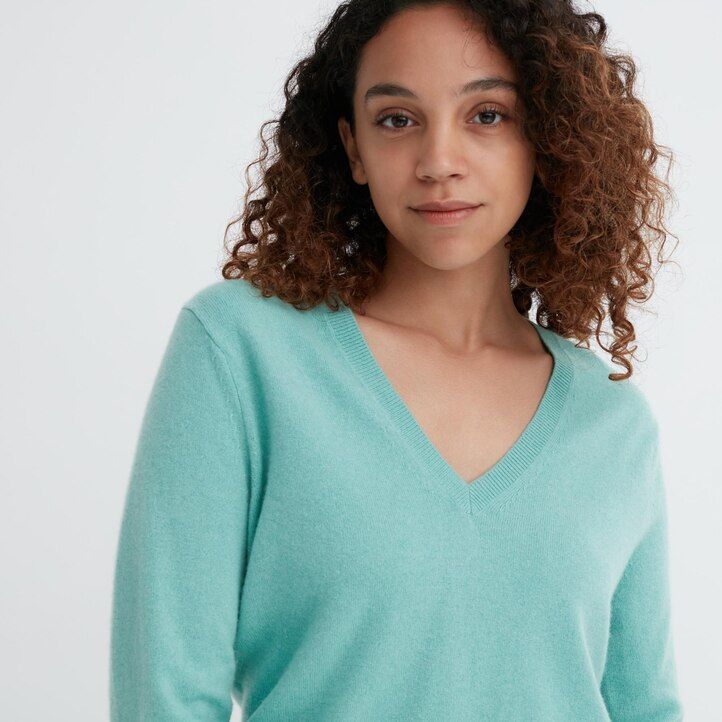 suéteres de mujer con cuello en v uniqlo 100pctshmere en rosa