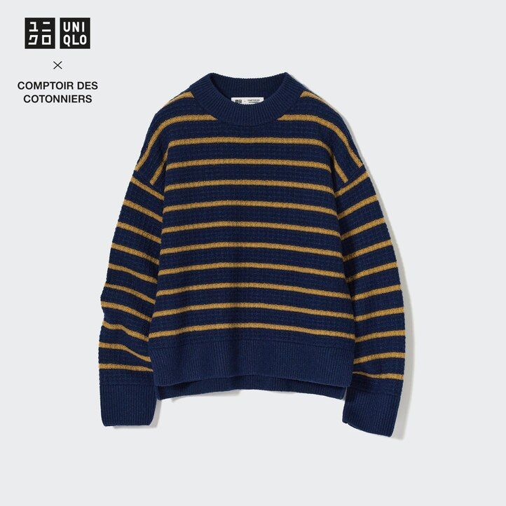 suéteres de rayas de lana de cordero uniqlo para mujer en azul marino
